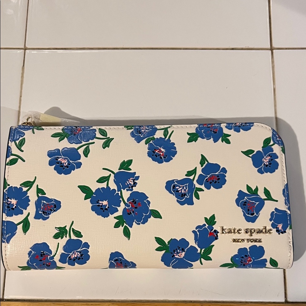 Kate Spade Blue Floral Cream Wallet